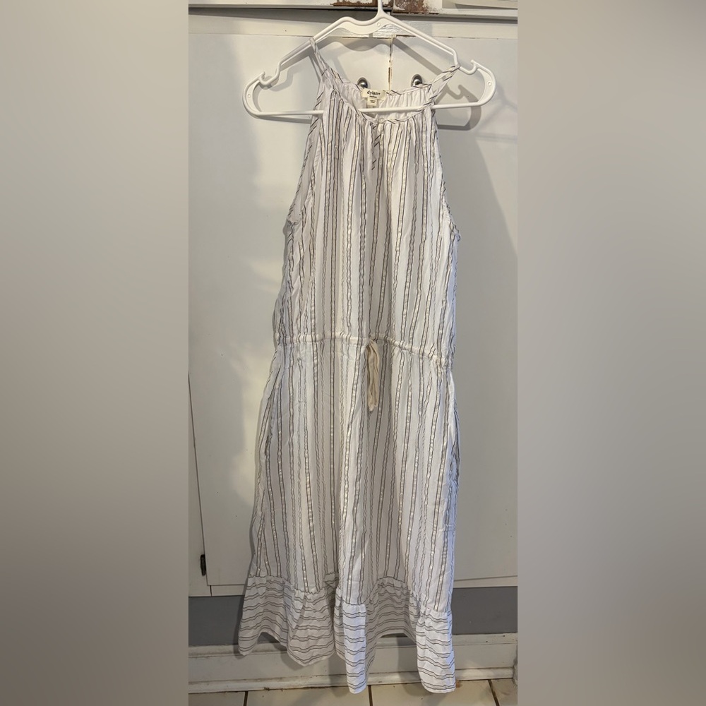 Dylan Anthropologie stripe white black gold cotton sleeveless midi sundress SZ M